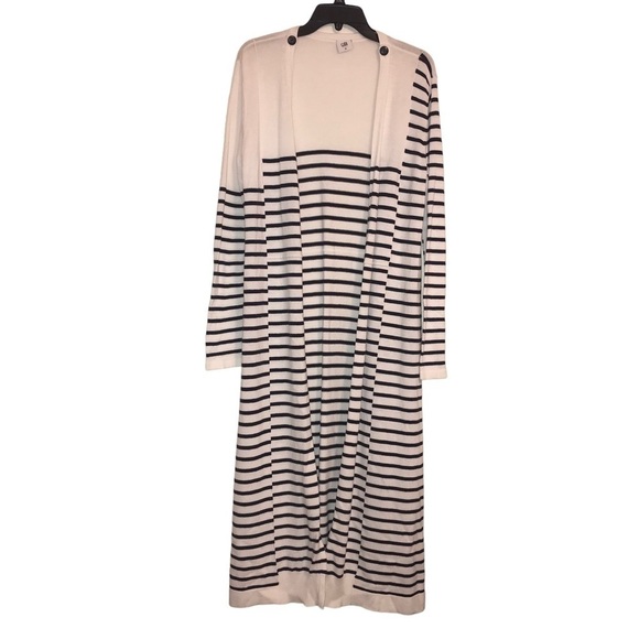 Cabi Duster Cardigan Sweater Long  Stripe White Blue Women’s Size Medium - Picture 1 of 5